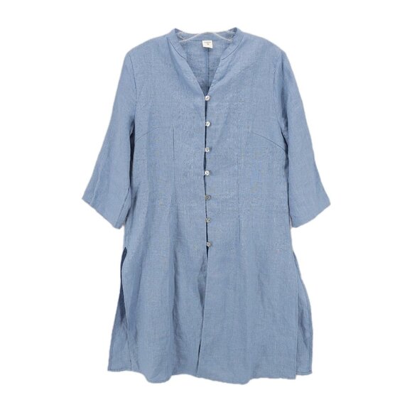 LINTICO 100% Linen Dillon Tunic Top Shirt  High Slit Powder Blue EUC Size MEDIUM - Picture 2 of 9
